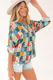 Women’s Floral Patchwork Collar V-Neck Long Sleeve Blouse | Zarnesh