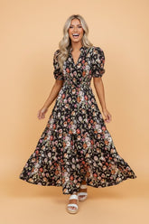 Women’s Floral Pleated Tiered V-Neck Maxi Dress | Zarnesh