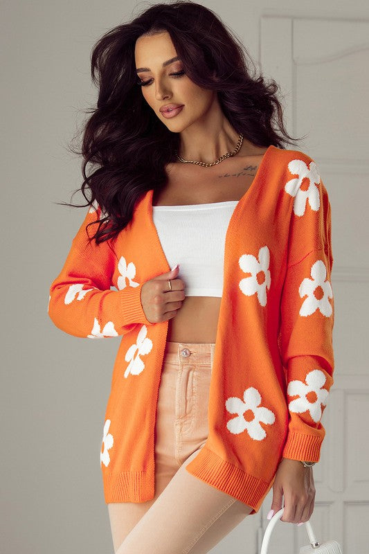 Women's Floral Print Knitted Open Front Cardigan | Zarnesh