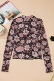 Women’s Floral Print Long Sleeve Mesh Mock Neck Top | Zarnesh