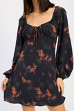 Women’s Floral Print Square Neckline Long Sleeve Mini Dress | Zarnesh