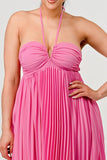 Women’s Flowy Pink Pleated Halter Strapless Maxi Dress | Zarnesh