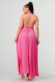Women’s Flowy Pink Pleated Halter Strapless Maxi Dress | Zarnesh