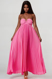 Women’s Flowy Pink Pleated Halter Strapless Maxi Dress | Zarnesh