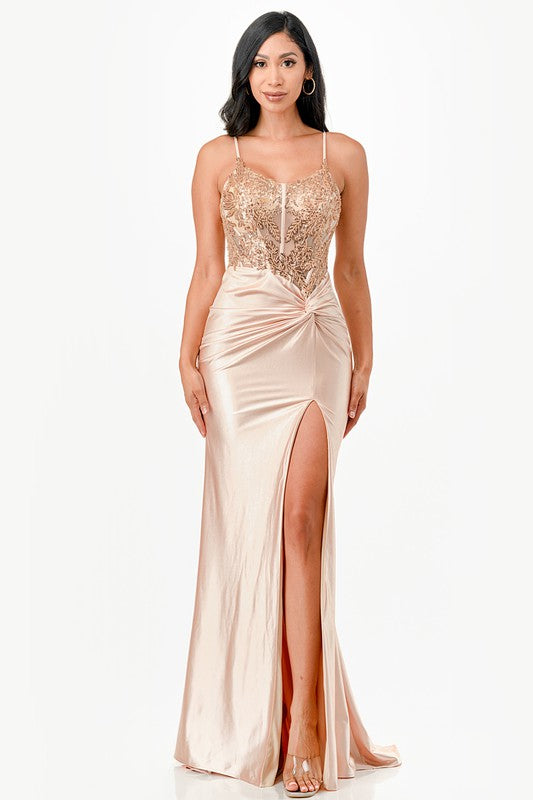 Women’s Formal Sequin Lace Satin Maxi Dress | Zarnesh