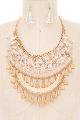 Women’s Fringe Clear Beads Statement Bib Necklace Set | Zarnesh