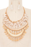 Women’s Fringe Clear Beads Statement Bib Necklace Set | Zarnesh