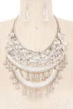 Women’s Fringe Clear Beads Statement Bib Necklace Set | Zarnesh