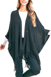 Women's Fringe Knitted Ruana Wrap Poncho | Zarnesh