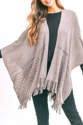 Women's Fringe Knitted Ruana Wrap Poncho | Zarnesh