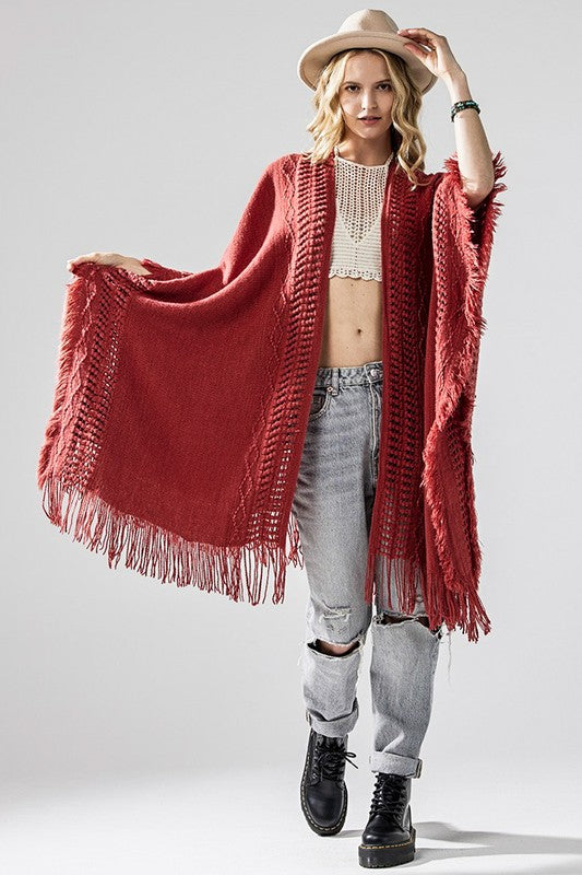 Women’s Fringe Ruana Style Shawl Cardigan | Zarnesh