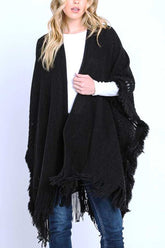 Women's Fringed Knit Poncho Cardigan Cozy Wrap Shawl | Zarnesh