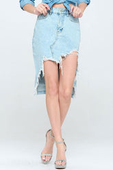 Women’s Front Destroyed High-Low Denim Skirt | Zarnesh