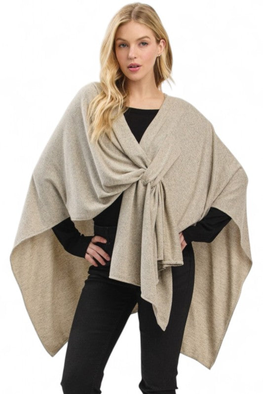 Women's Front Tie Knitted Shawl Wrap Poncho | Zarnesh