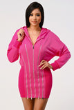 Women’s Front Zipper Detail Pink Hoodie Mini Dress | Zarnesh