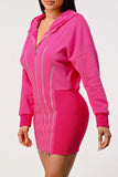 Women’s Front Zipper Detail Pink Hoodie Mini Dress | Zarnesh