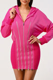 Women’s Front Zipper Detail Pink Hoodie Mini Dress | Zarnesh