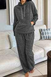Women’s Fuzzy Drawstring Hoodie Pants Lounge Set | Zarnesh