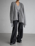 Women’s Fuzzy Solid V-Neck Mohair Knit Sweater Cardigan | Zarnesh