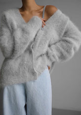 Women’s Fuzzy V-Neck Button-Down Cardigan | Zarnesh