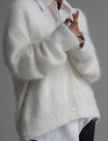 Women’s Fuzzy V-Neck Button-Down Cardigan | Zarnesh