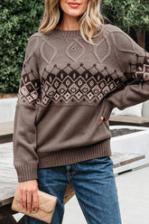 Women’s Geometric Knit Western Patterned Crew Neck Sweater | Zarnesh