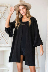 Women's Glitter Bell Sleeve Open Front Kimono Cardigan | Zarnesh