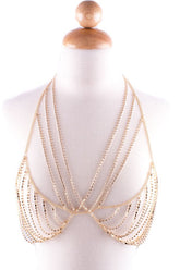 Women's Gold Bralette V Neck Body Chain Rhinestone Body Jewelry | Zarnesh