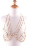 Women's Gold Bralette V Neck Body Chain Rhinestone Body Jewelry | Zarnesh