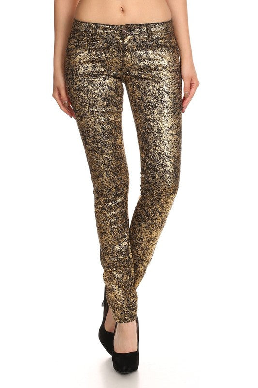 Women's Low Rise Metallic Print Skinny jeans Pants | Zarnesh