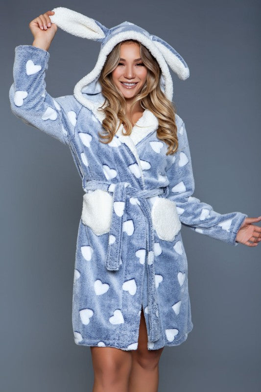 Women’s Heart Print Bunny Ear Hooded Robe | Zarnesh