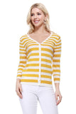 Women’s Striped Button-Down V-Neck Spandex Cardigan Sweater | Zarnesh
