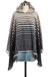 Women's Hooded Fringe Stripe Cloak Winter Poncho | Zarnesh