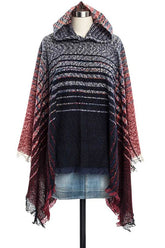 Women's Hooded Fringe Stripe Cloak Winter Poncho | Zarnesh