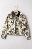 Women’s Floral Contrast Print Zip Up Tapestry Collared Jacket | Zarnesh