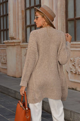 Women’s Khaki Solid Open Front Cardigan with Pocket | Zarnesh