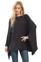 Women’s Knit Kimono Open Sleeve Boat Neckline Poncho Sweater | Zarnesh