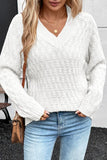 Women's Knit Ribbed Edge Textured V-Neck Drop Shoulder Sweater | Zarnesh