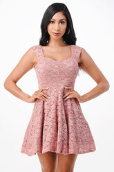 Women’s Lace Fit & Flare Sleeveless Square Neckline Mini Dress | Zarnesh