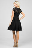 Women's Lace Sequin Rhinestone Waist Cape Sleeve Flare Dress | Zarnesh
