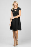 Women's Lace Sequin Rhinestone Waist Cape Sleeve Flare Dress | Zarnesh