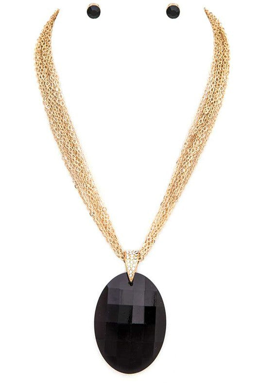 Women’s Large Oval Pendant Multi Chain Necklace Set | Zarnesh