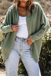 Women's Laurel Green Waffle Knit Open Front Cardigan | Zarnesh