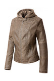 Women's Leather Faux Jacket Zip-Up Biker Hoodie Jacket | Zarnesh