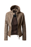 Women's Leather Faux Jacket Zip-Up Biker Hoodie Jacket | Zarnesh