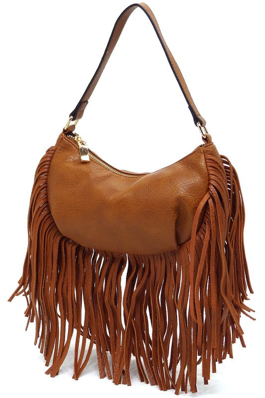 Women's Leather Fringe Shoulder Bag Hobo Handbag | Zarnesh