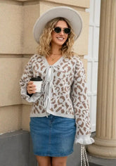 Women’s Leopard Print Front Tie Cardigan Sweater | Zarnesh