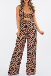 Women’s Leopard Print Halter Neck Two Piece Set Dress | Zarnesh