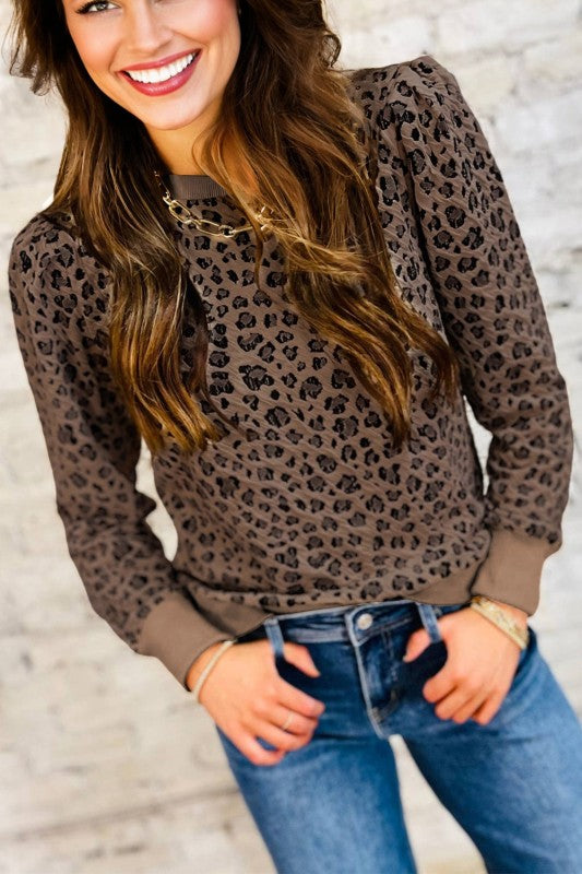Women’s Leopard Ribbed Trim Top Long Sleeve Sweater | Zarnesh