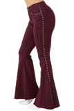 Women’s Leopard Studded Stretch Denim Bell Bottom Pants Jeans | Zarnesh